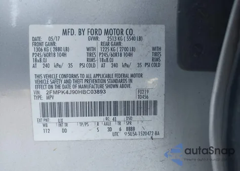 2017 Ford Edge Sel z USA, uszkodzony, nr VIN 2FMPK4J90HBC03893